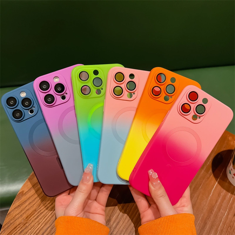 Gradient Color Lens Protection Magnetic Mobile Phone Case for Samsung iPhone 14 PRO Max