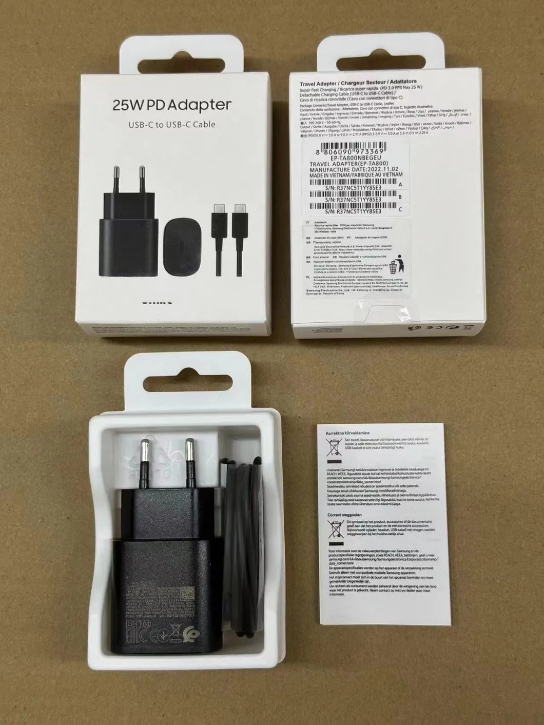 2023 Hot Selling Type C Charger Cable with 25W Pd USB C Adapter for Samsung Galaxy Mobile Phone C Power Charging Block