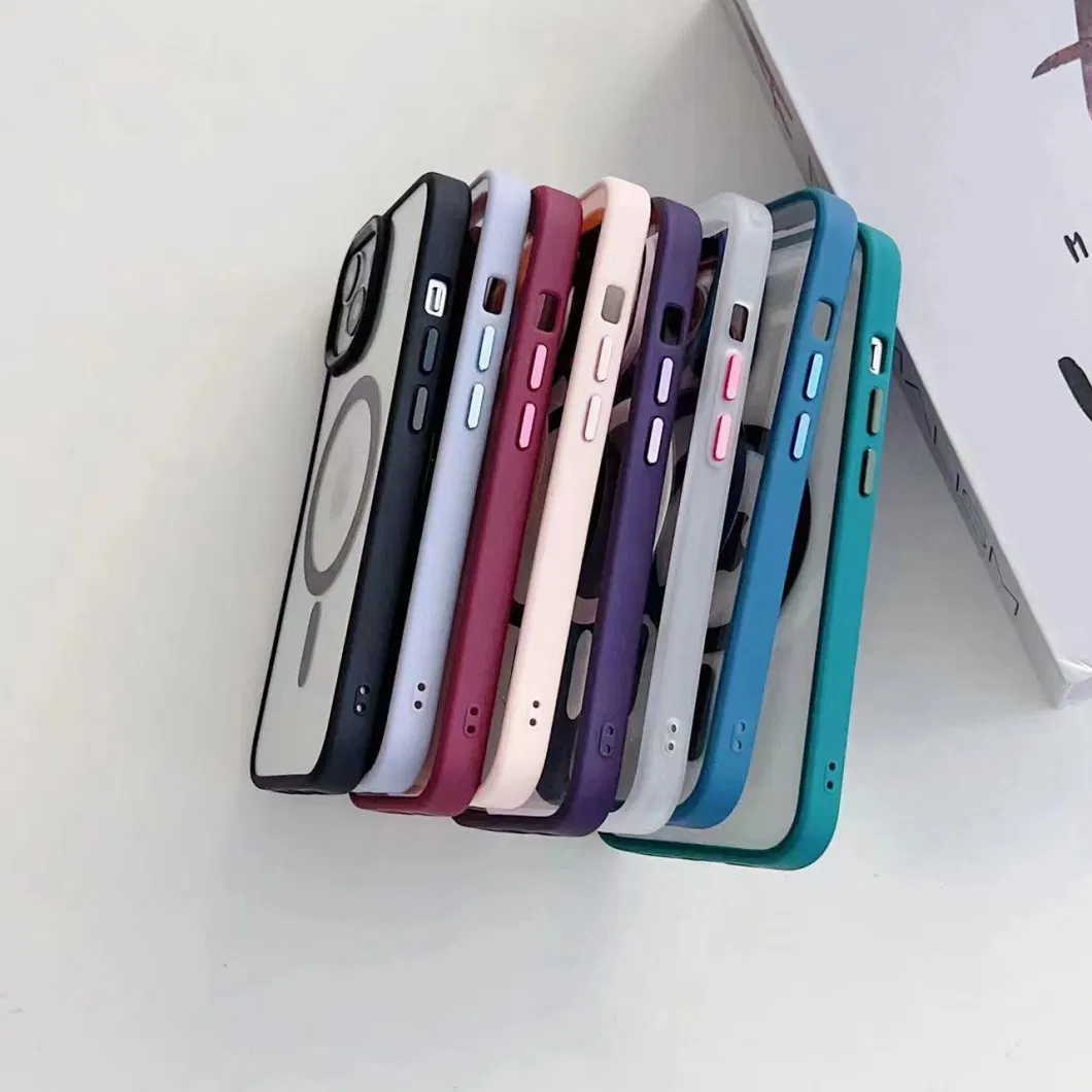 High Quality Magsafe Magnetic Transparent Metal Camera Lens Frame Clear Mobile Phone Case for iPhone 11 12 13 14 Acrylic Back Cover Parts